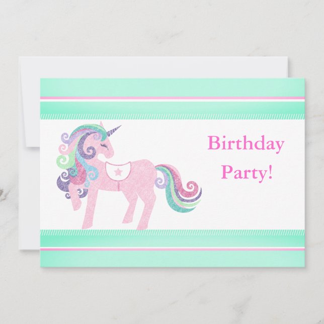 INVITACIÓN DEL PARTIDO DEL CUMPLEAÑOS UNICORN AQUA (Anverso)