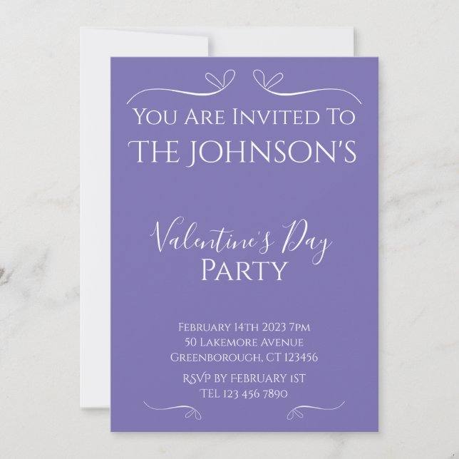 Invitación del partido Día de San Valentín púrpura (Anverso)