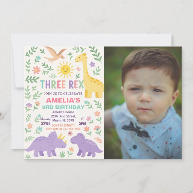 Invitación del partido Dino personalizado para niñ (Anverso)