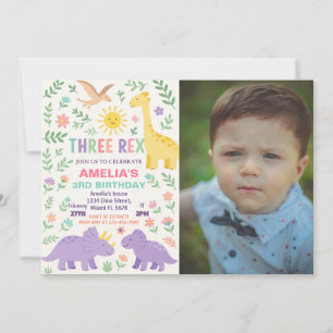 Invitación del partido Dino personalizado para niñ