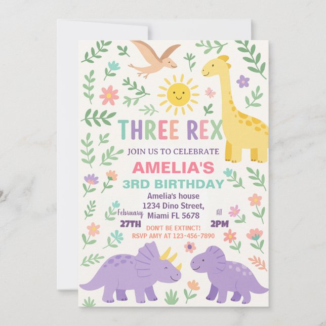 Invitación del partido Dino personalizado para niñ (Anverso)