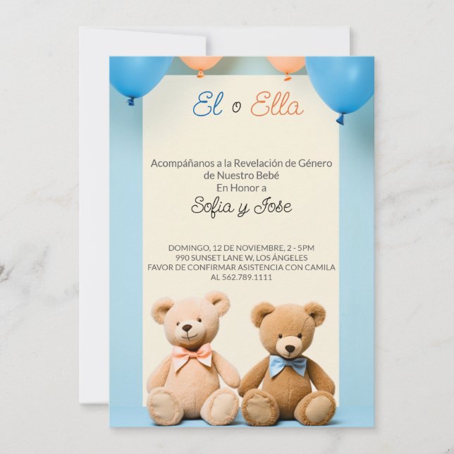 Invitación del partido español Teddy Bear Gender R (Anverso)