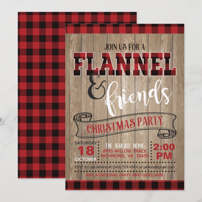 Invitación del partido Flannel y Amigos Christma - (Anverso / Reverso)