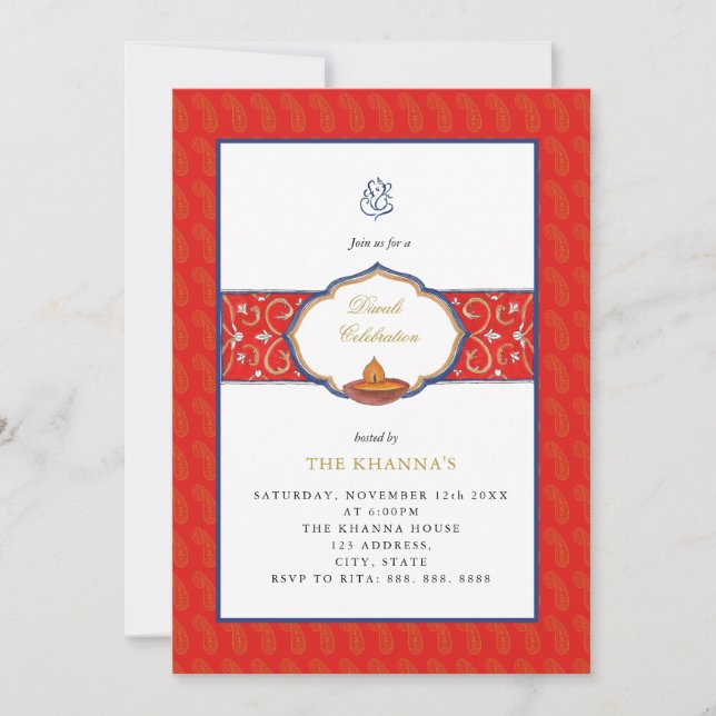 Invitación del partido Ganesh y DIya Diwali (Anverso)