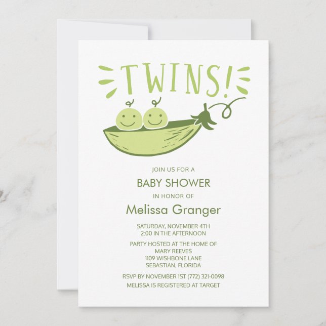 Invitación del partido gemelo Baby Shower (Anverso)