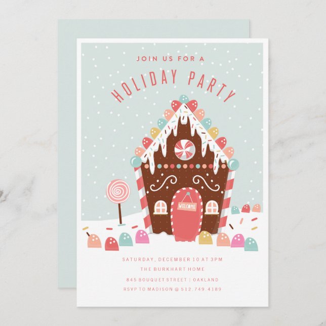 INVITACIÓN DEL PARTIDO GINGERBREAD HOUSE HOLIDAY (Anverso / Reverso)