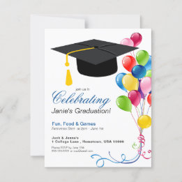 Invitación del partido GRADUATION con globos color