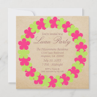Invitación del partido hawaiano Lei Luau, rosa y v