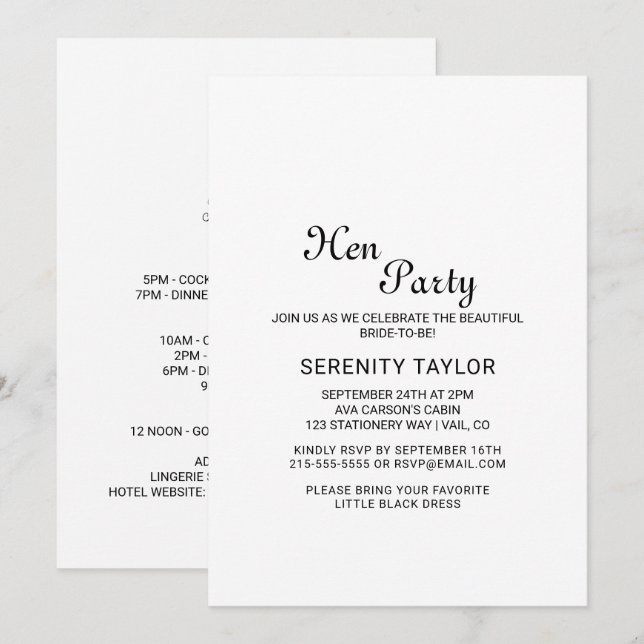 Invitación del partido Hen de la caligrafía negra  (Anverso / Reverso)