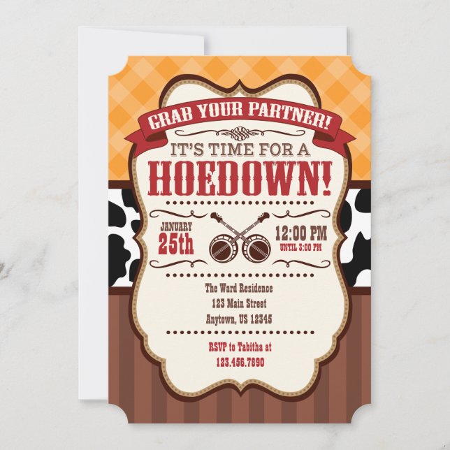 Invitación del Partido Hoedown del naranja Red Bro (Anverso)