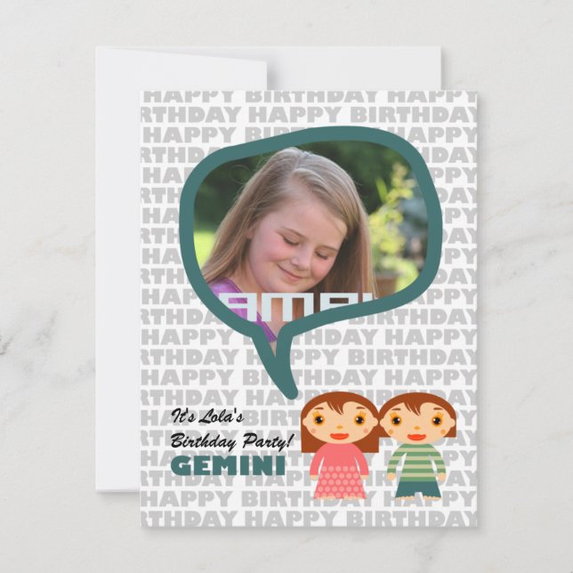 Invitación del partido infantil Gemini con foto (Anverso)