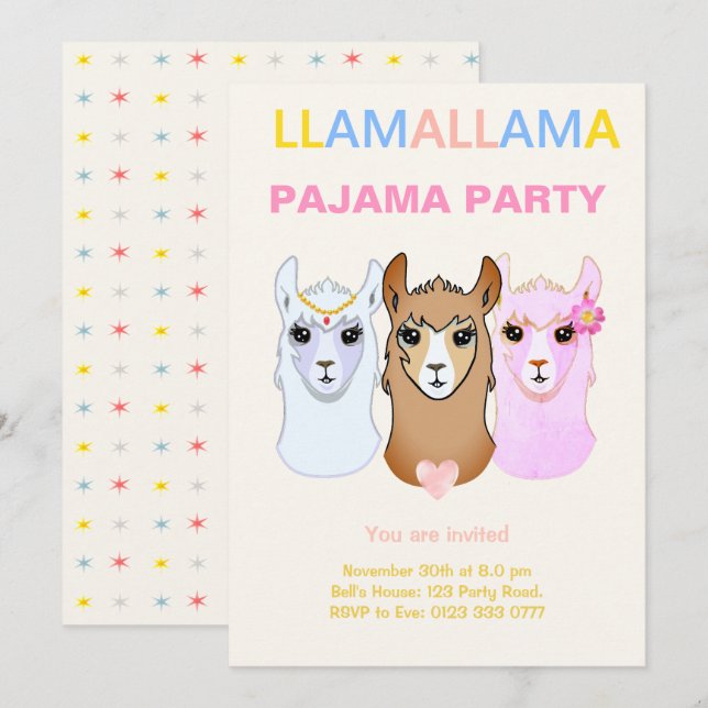 Invitación del partido Llama Pajama (Anverso / Reverso)