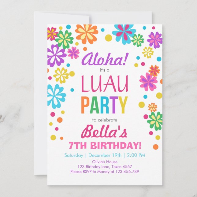 Invitación del partido Luau al cumpleaños tropical (Anverso)
