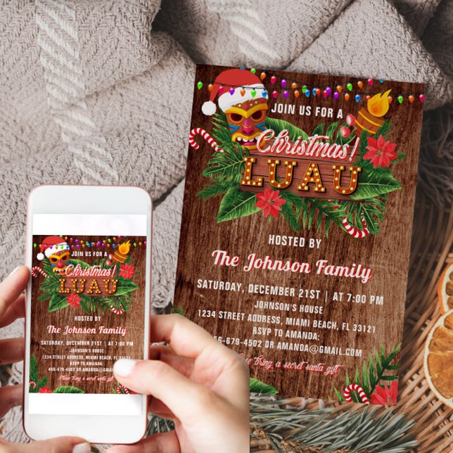 Invitación del partido Luau de Navidades tropicale (Tropical Christmas Luau Party Invitation)
