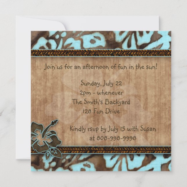 Invitación del partido Luau Hibiscus Blue Brown (Anverso)