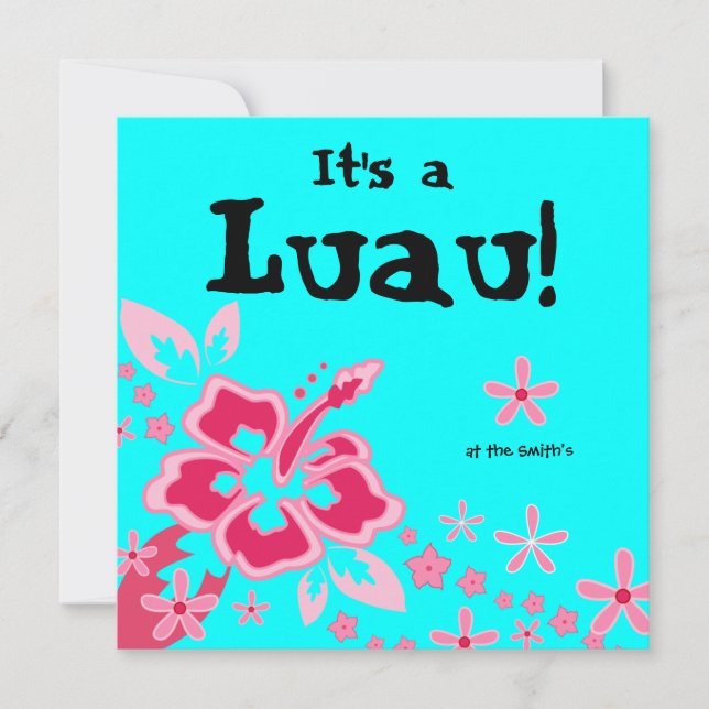 Invitación del partido Luau Hibiscus Flor rosa azu (Anverso)