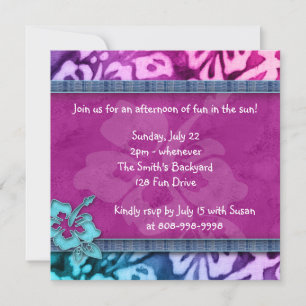 Invitación del partido Luau Hibiscus Pink Blue