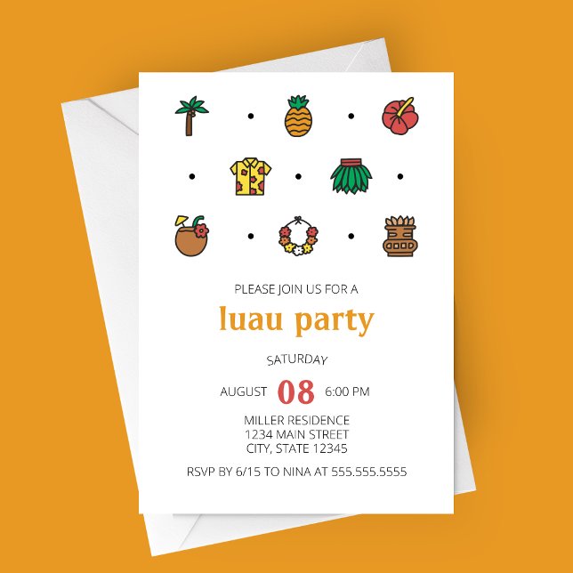 Invitación del partido Luau Line Icons (Luau Party Invitation | Minimalist Modern Luau Line Icons )