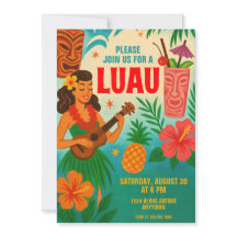 Invitación del Partido Luau Retro Hawaiano