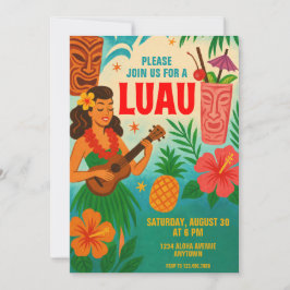 Invitación del Partido Luau Retro Hawaiano