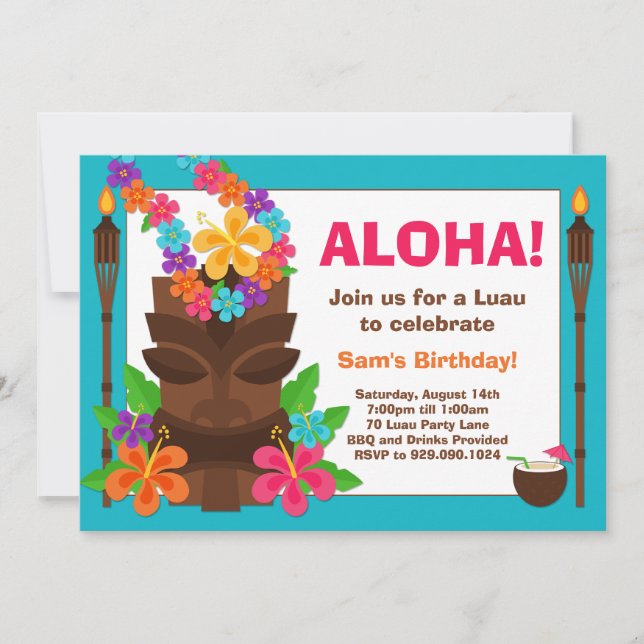 Invitación del Partido Luau Tropical (Anverso)