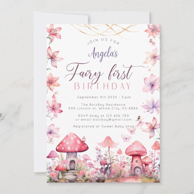 Invitación del partido mágico Fairy First Birday (Anverso)