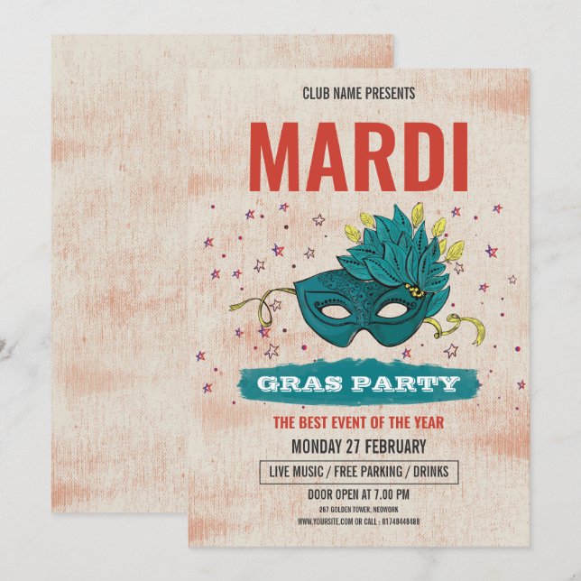 Invitación del partido Mardi Gras (Anverso / Reverso)