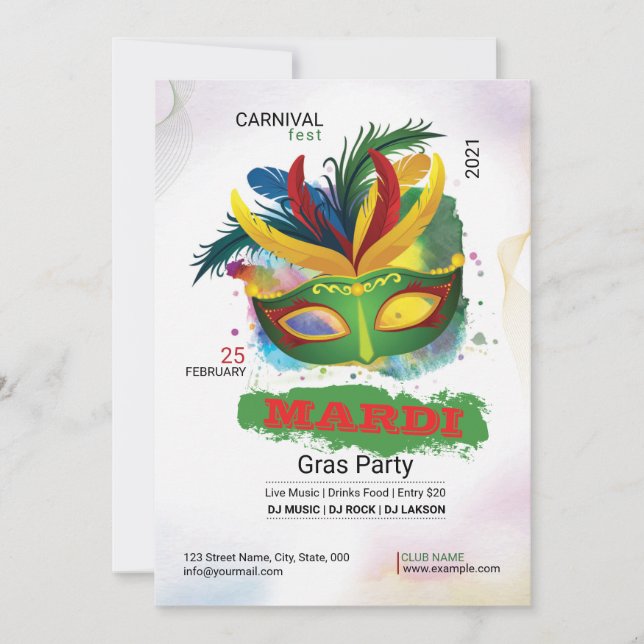 Invitación del partido Mardi Gras (Anverso)