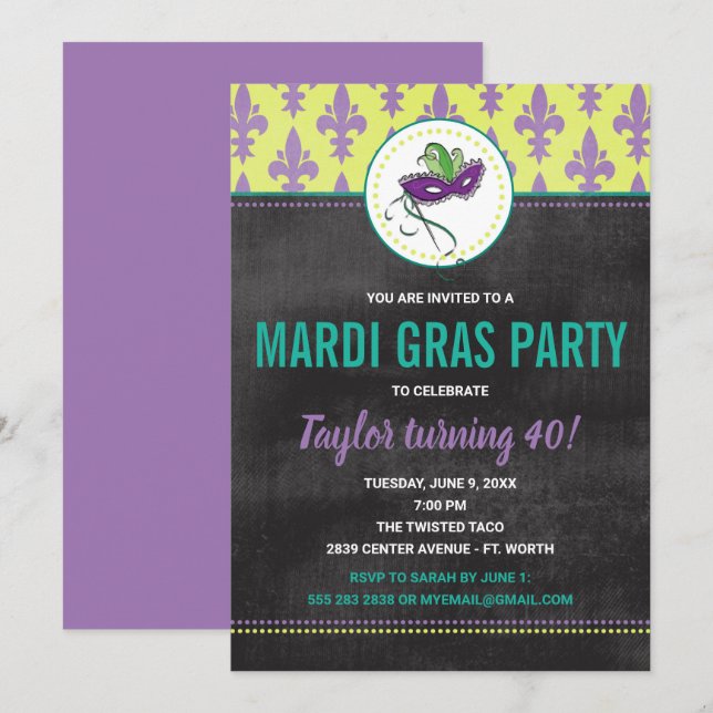 Invitación del partido Mardi Gras (Anverso / Reverso)