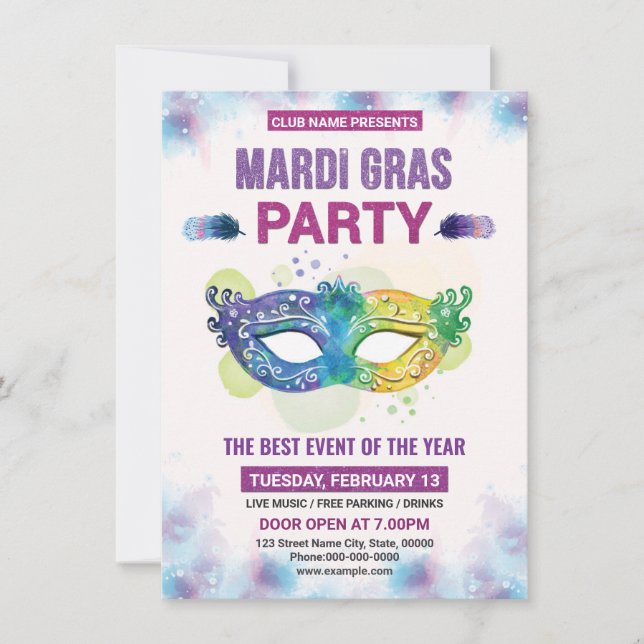 Invitación del partido Mardi Gras (Anverso)
