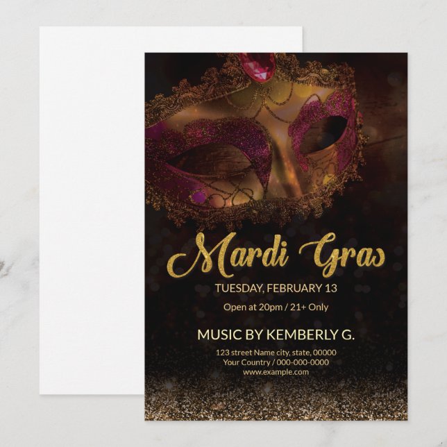 Invitación del partido Mardi Gras (Anverso / Reverso)
