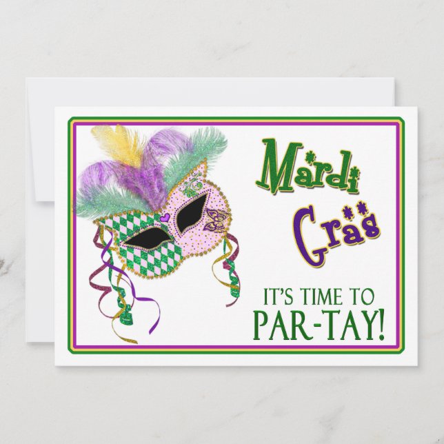INVITACIÓN DEL PARTIDO MARDI GRAS - MÁSCARA - 5 x  (Anverso)
