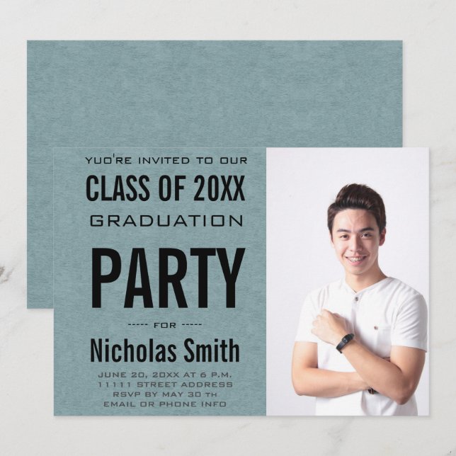 INVITACIÓN DEL PARTIDO MODERNO DE GRADUACIÓN AZUL  (Anverso / Reverso)