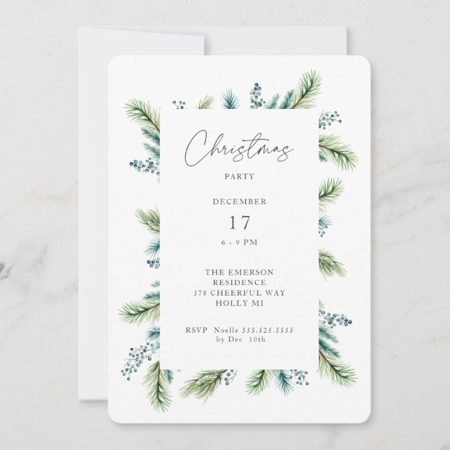 Invitación del partido navidad Boho Spruce y Fir (Anverso)