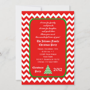 Invitación del partido navidad Chevron rojo y blan