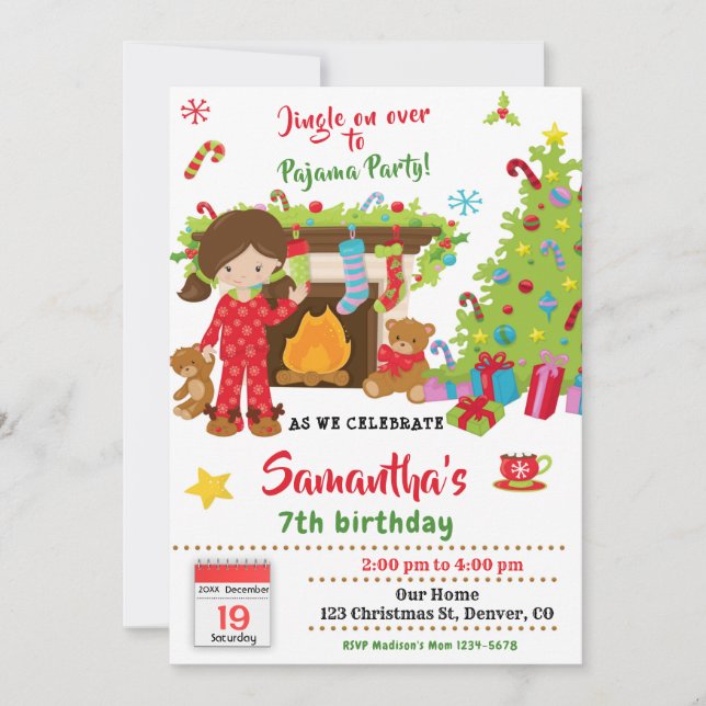 Invitación del partido navidad pajama fiesta Sleep (Anverso)