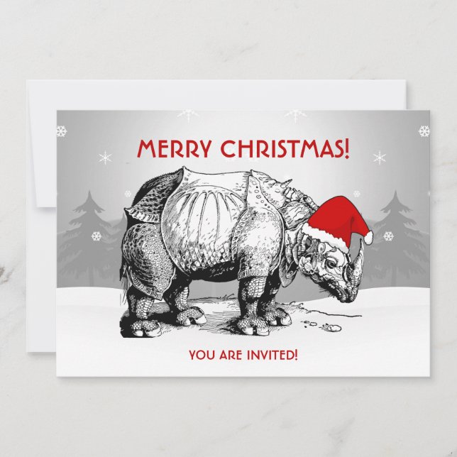 Invitación del partido navidad Rhino Santa Hat Fun (Anverso)