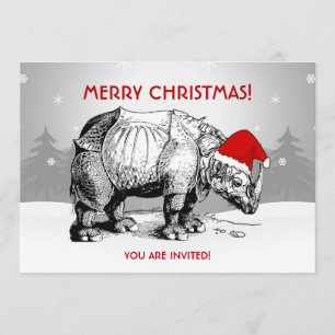 Invitación del partido navidad Rhino Santa Hat Fun