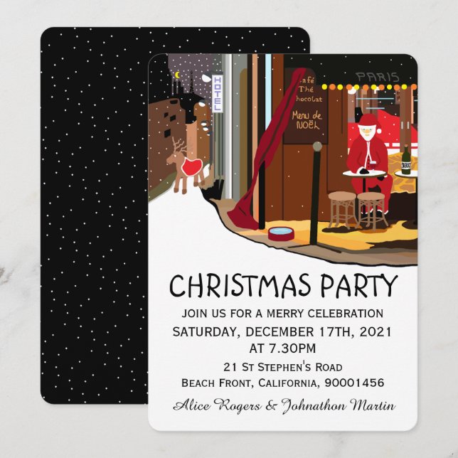 Invitación del Partido Navidad Santa In Paris (Anverso / Reverso)