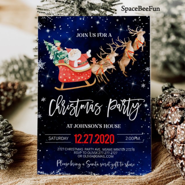 Invitación del partido navidad Winter Santa Reinde (Christmas party invitation Winter Santa Reindeer  sled invite Birthday Holiday party)