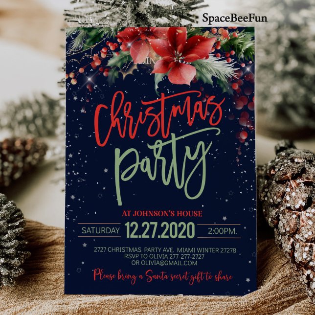 Invitación del partido navidad Winter Winterberry (Christmas party invitation Winter Winterberry Christmas party invite Red Holiday party)