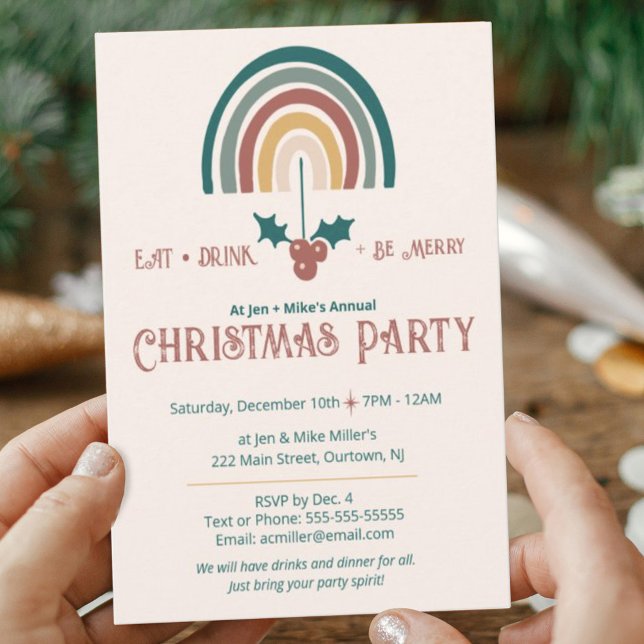 Invitación del partido Navidades arcoiris Boho (Subido por el creador)