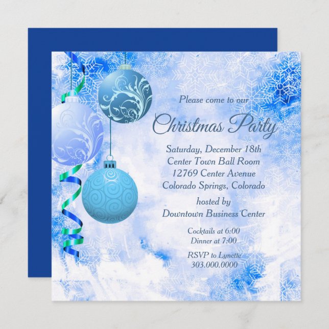 Invitación del partido Navidades Blue Elegant (Anverso / Reverso)