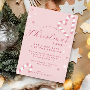 Invitación del partido Navidades Candy Cane Pink