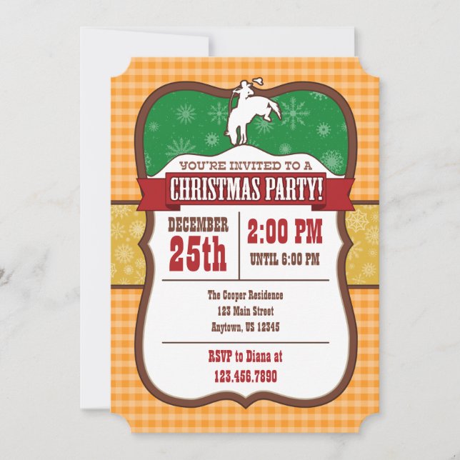 Invitación del partido Navidades Cowboy naranja (Anverso)