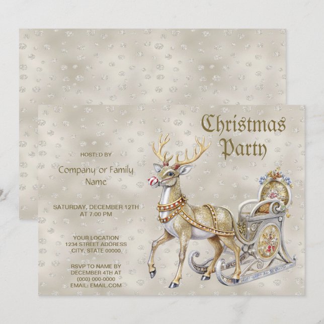 Invitación del partido Navidades de Reindeer Sleig (Anverso / Reverso)