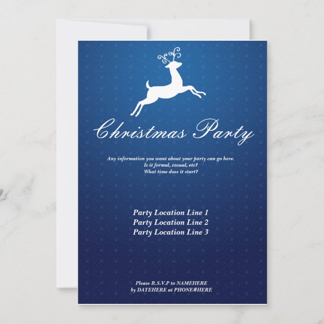 Invitación del partido Navidades de renos azules (Anverso)