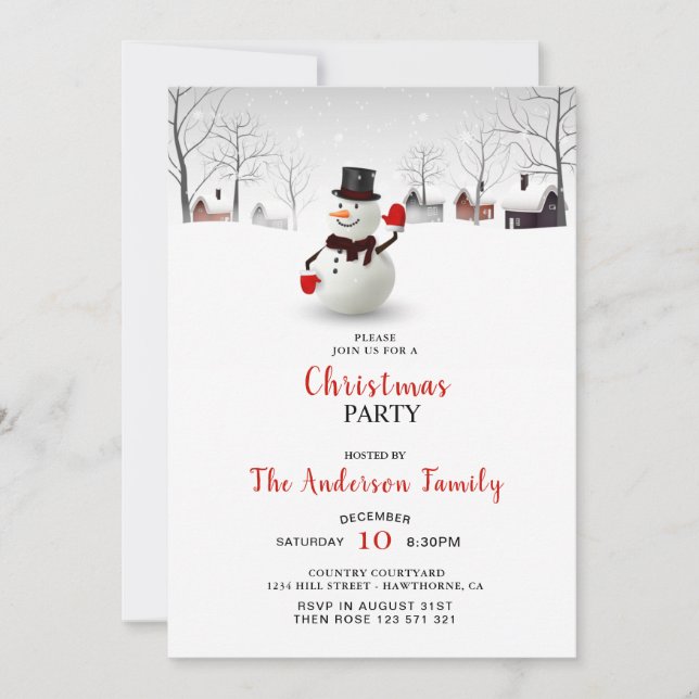 Invitación del partido Navidades de Snowman (Anverso)