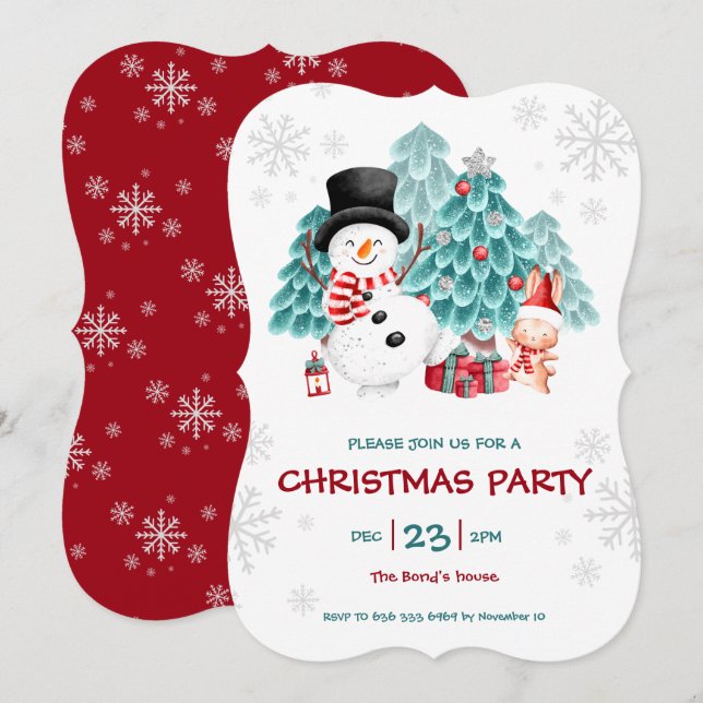 Invitación del partido Navidades de Snowman (Anverso / Reverso)