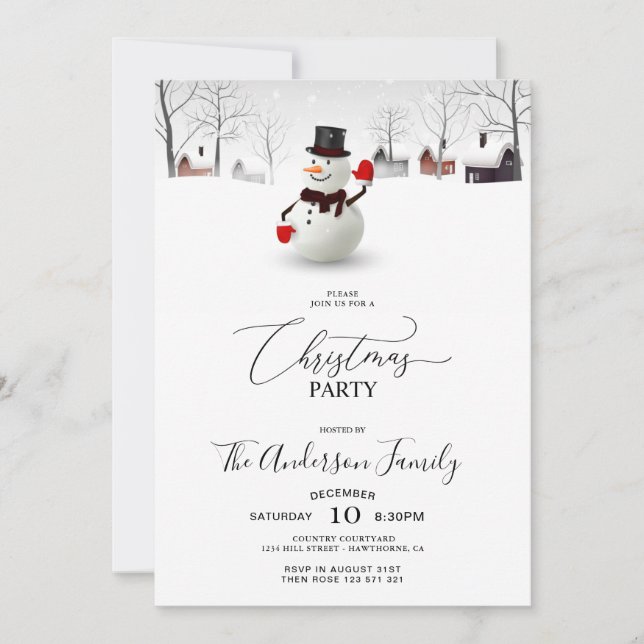Invitación del partido Navidades de Snowman (Anverso)